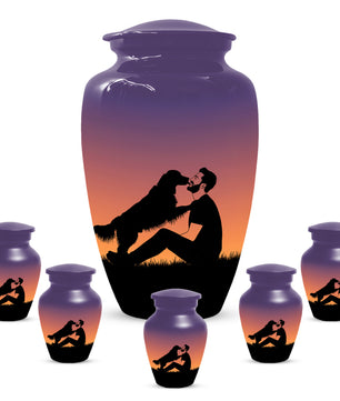 Dog & Dad Sunset Cremation Urn – Memorial Urn for Dad, Father & Men