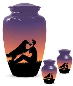 Dog & Dad Sunset Cremation Urn – Memorial Urn for Dad, Father & Men