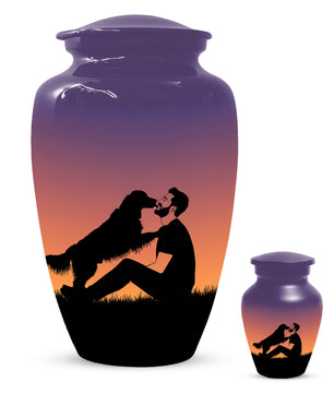 Dog & Dad Sunset Cremation Urn – Memorial Urn for Dad, Father & Men