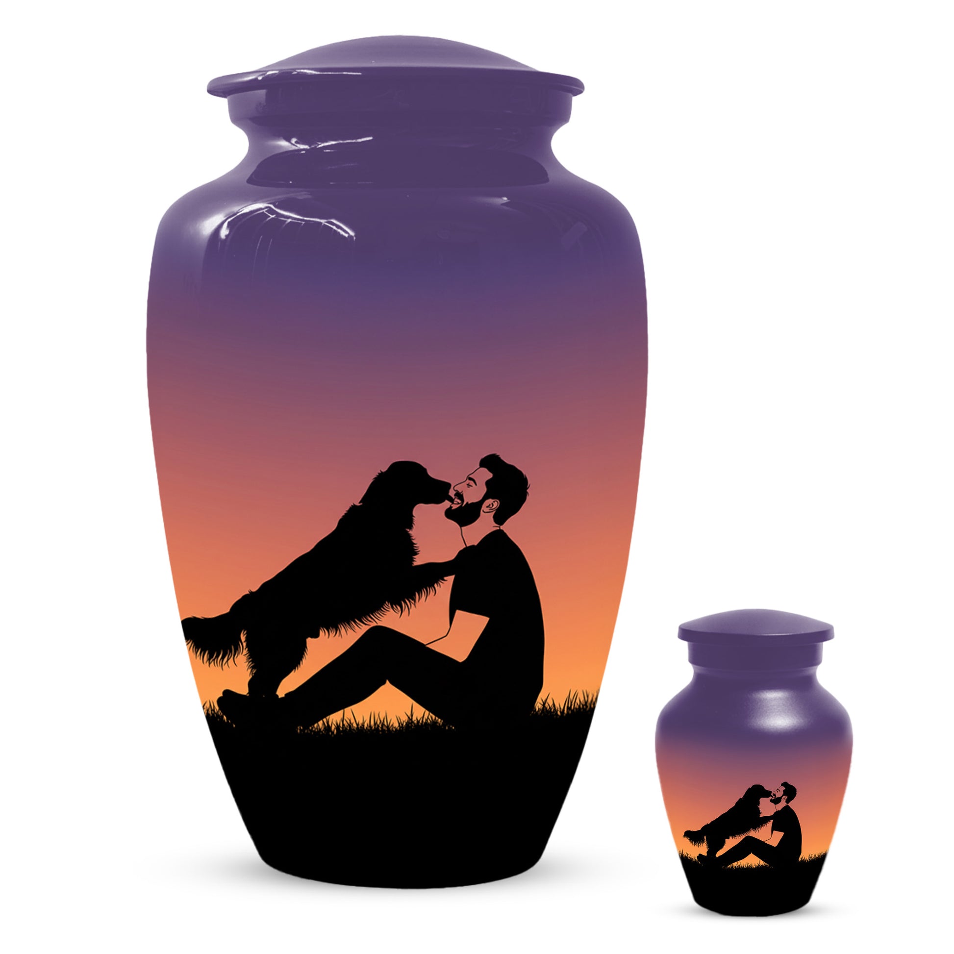 Dog & Dad Sunset Cremation Urn – Memorial Urn for Dad, Father & Men