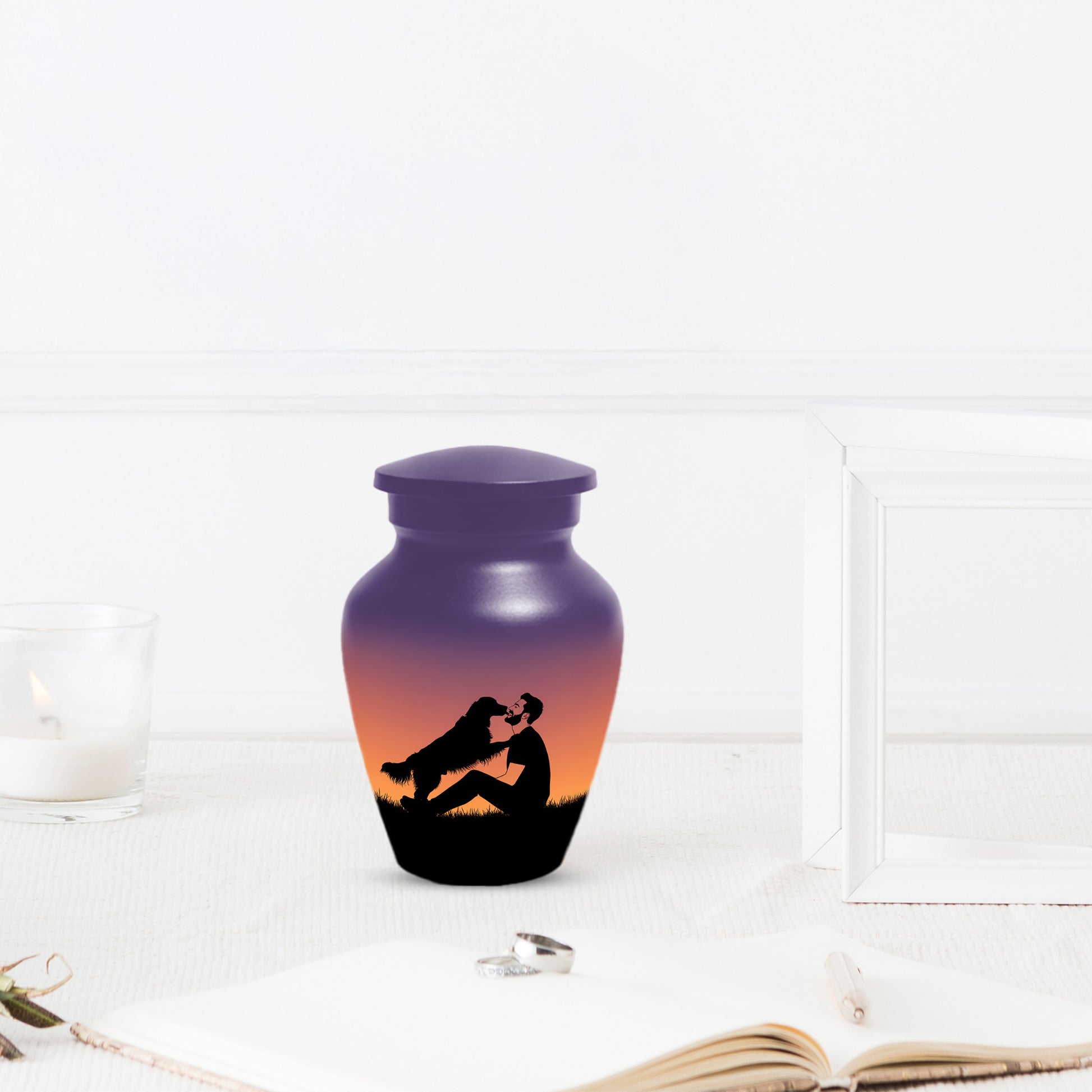 Dog & Dad Sunset Cremation Urn – Memorial Urn for Dad, Father & Men