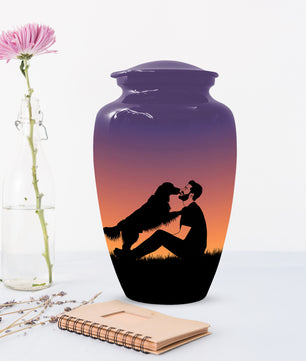 Dog & Dad Sunset Cremation Urn – Memorial Urn for Dad, Father & Men