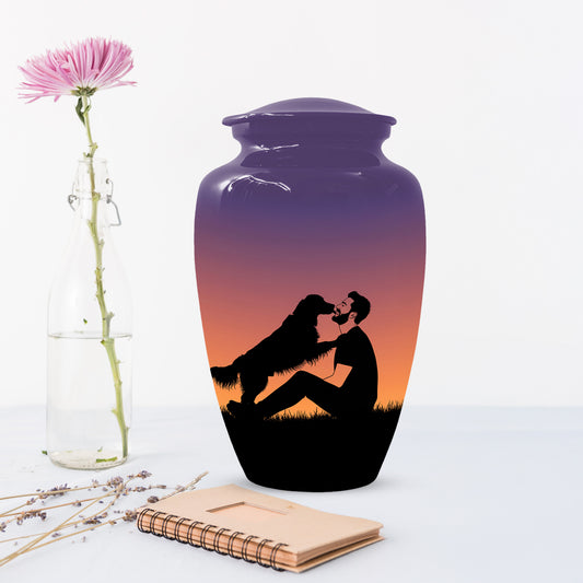 Dog & Dad Sunset Cremation Urn – Memorial Urn for Dad, Father & Men