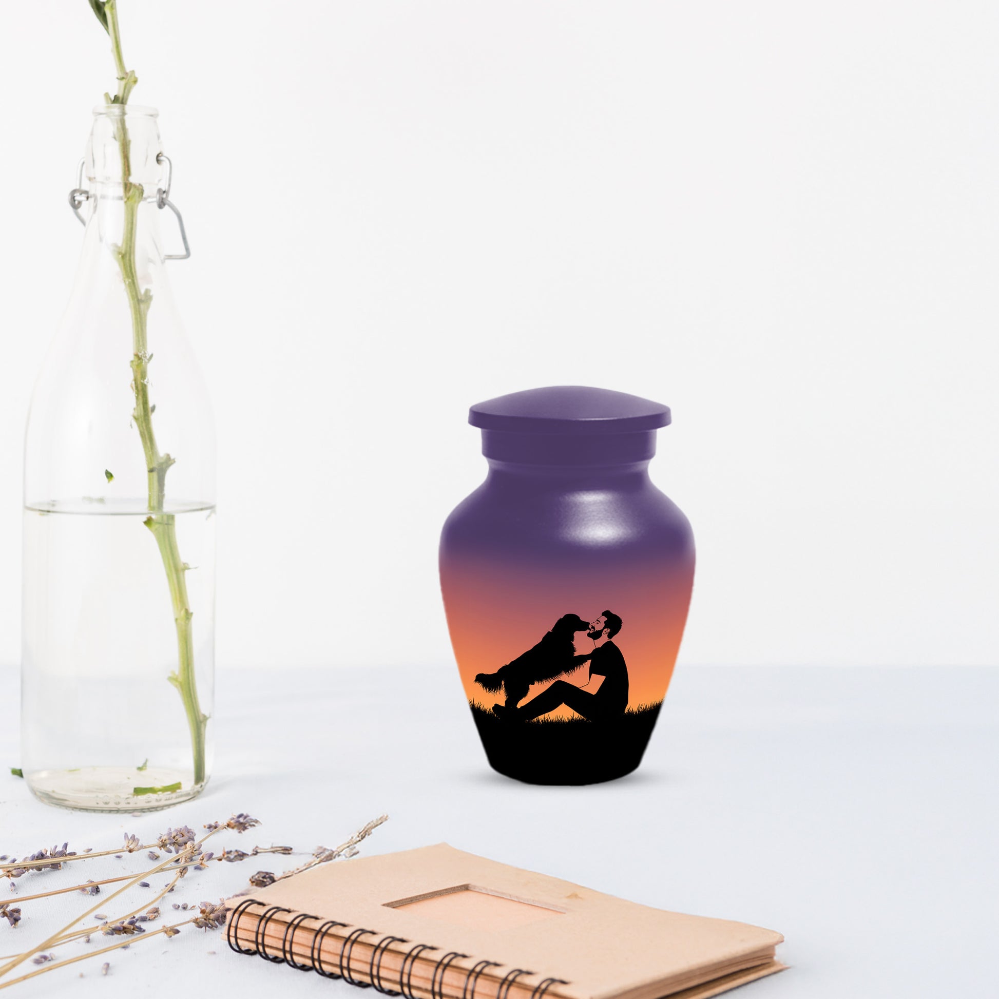 Dog & Dad Sunset Cremation Urn – Memorial Urn for Dad, Father & Men