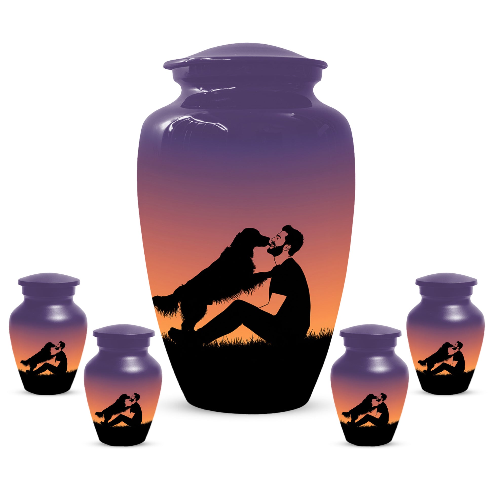 Dog & Dad Sunset Cremation Urn – Memorial Urn for Dad, Father & Men