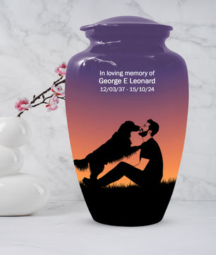 Dog & Dad Sunset Cremation Urn – Memorial Urn for Dad, Father & Men