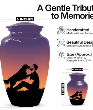 Dog & Dad Sunset Cremation Urn – Memorial Urn for Dad, Father & Men