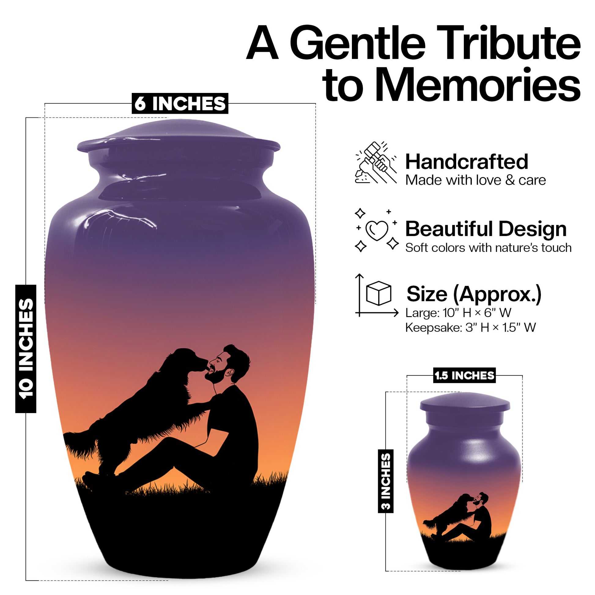 Dog & Dad Sunset Cremation Urn – Memorial Urn for Dad, Father & Men