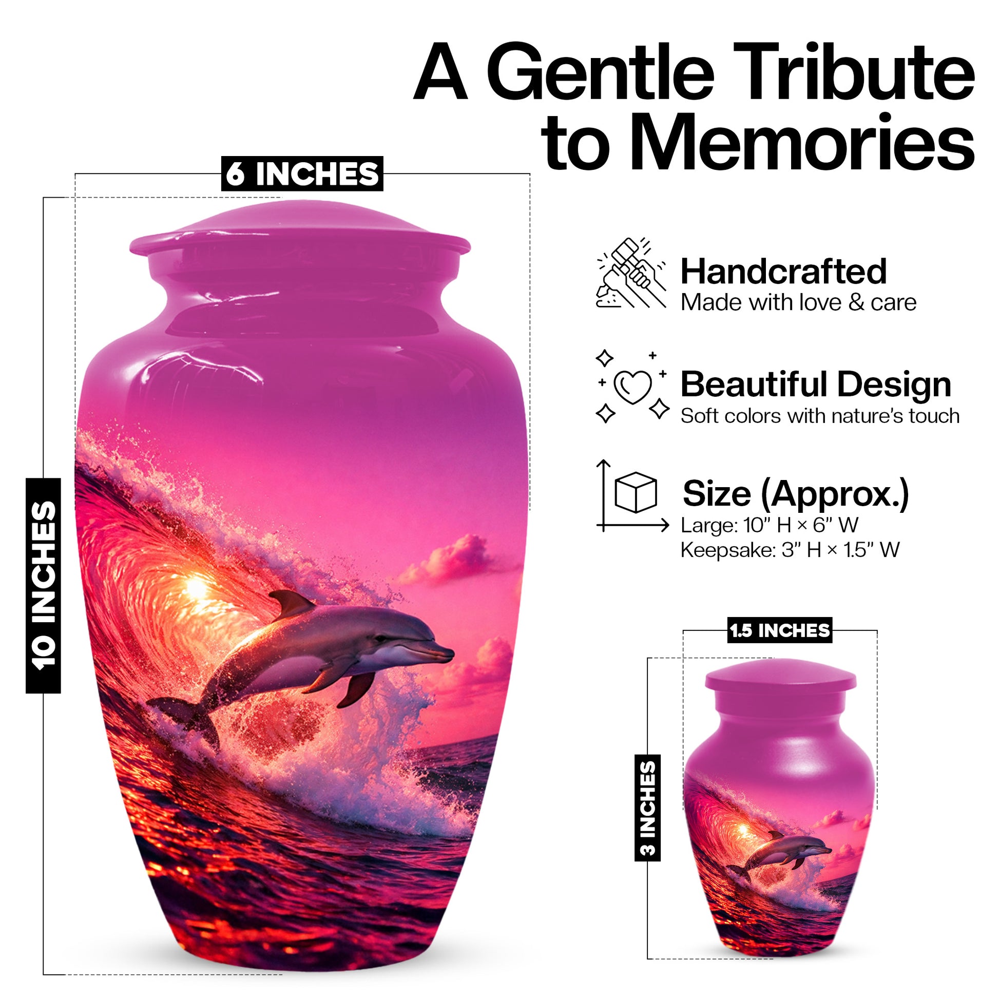 Ocean Dolphin Memorial  Urn for Ashes - Beach Cremation Keepsake  Urns for Mom