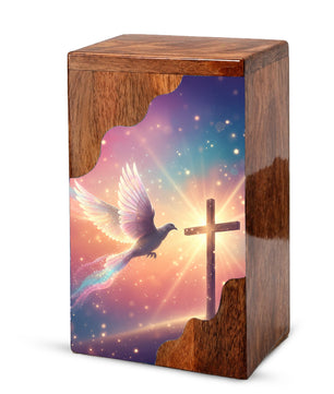 Dove Cross Wooden Cremation Urn – Christian Memorial Wooden Urn for Human Ashes