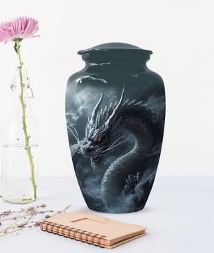Black Dragon Urn for Human Ashes | Adult Cremation Urn | Mystical Dragon Memorial Funeral Urn
