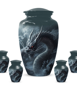 Black Dragon Urn for Human Ashes | Adult Cremation Urn | Mystical Dragon Memorial Funeral Urn
