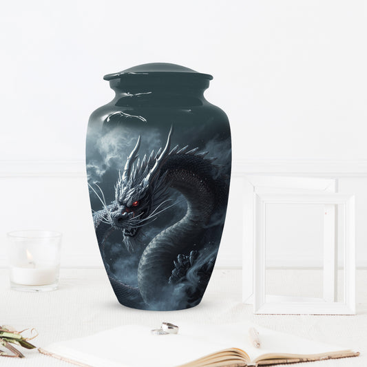 Black Dragon Urn for Human Ashes | Adult Cremation Urn | Mystical Dragon Memorial Funeral Urn