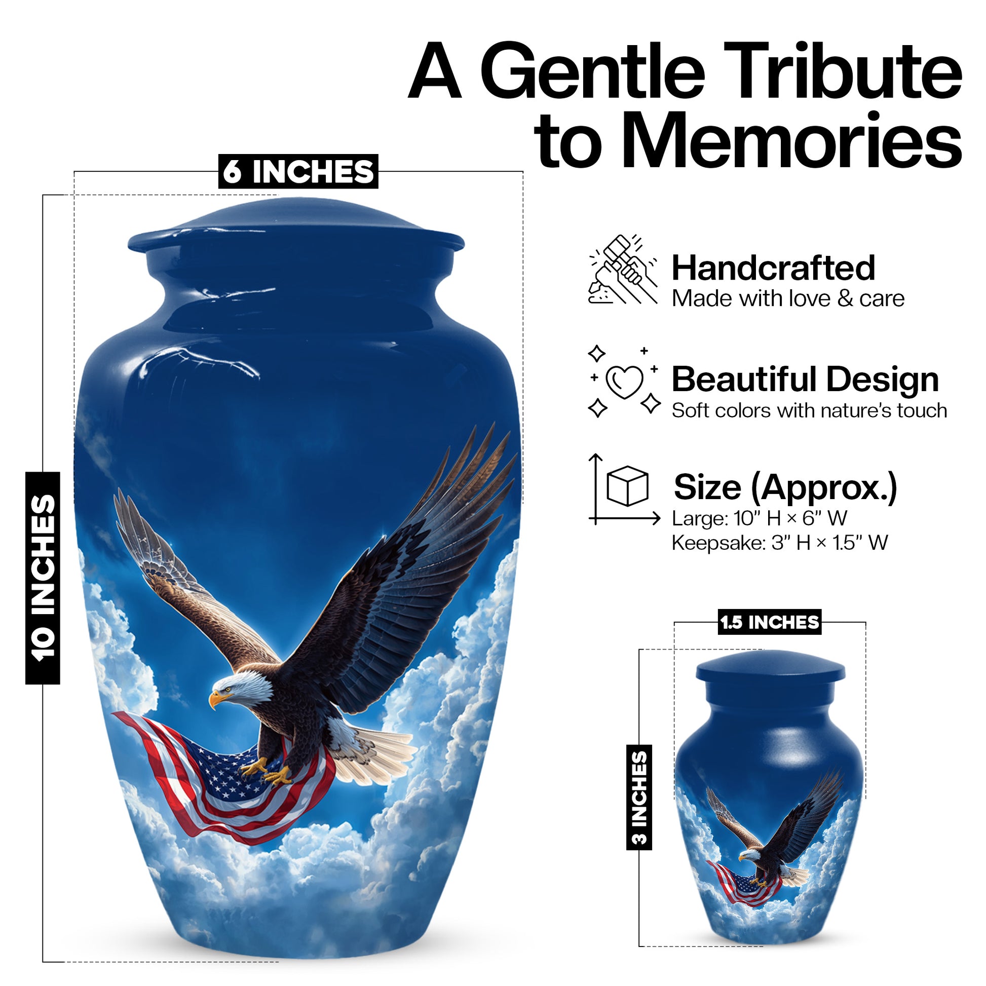 Flying Patriotic Eagle Urn for Human Ashes | American Eagle Adult Cremation Urn