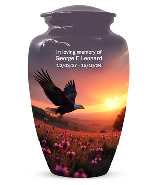 Flying Eagle Sunset Urn for Human Ashes | Majestic Eagle Sunset Adult Cremation Urn | Memorial Funeral Urn