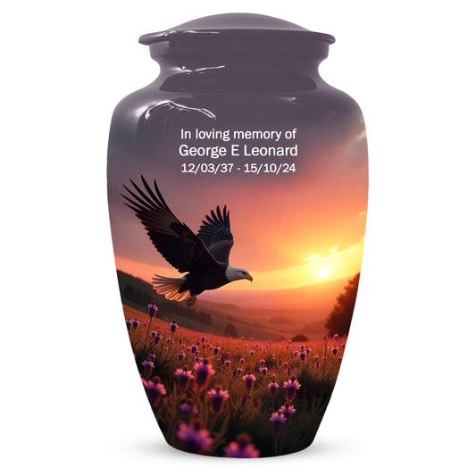Flying Eagle Sunset Urn for Human Ashes | Majestic Eagle Sunset Adult Cremation Urn | Memorial Funeral Urn