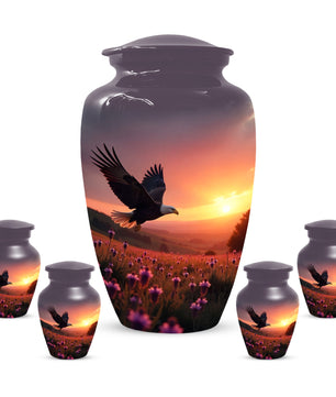 Flying Eagle Sunset Urn for Human Ashes | Majestic Eagle Sunset Adult Cremation Urn | Memorial Funeral Urn