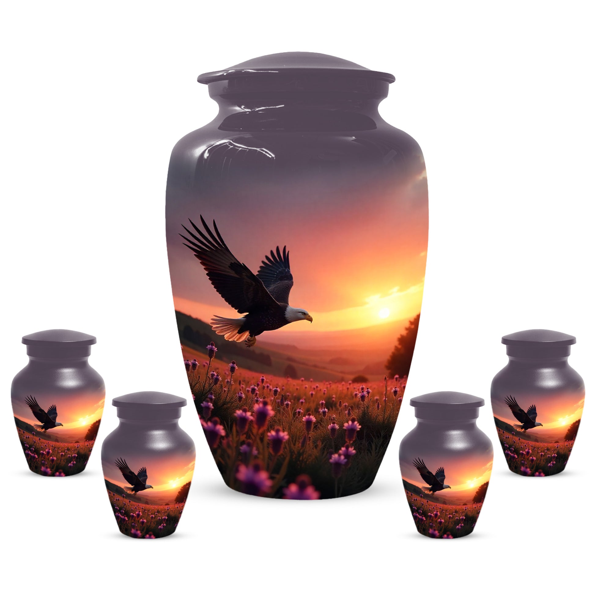 Flying Eagle Sunset Urn for Human Ashes | Majestic Eagle Sunset Adult Cremation Urn | Memorial Funeral Urn