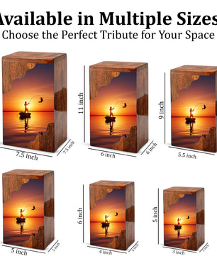 Fishing Cremation Urn for Dad – Custom Wooden Memorial Urn Box for Ashe
