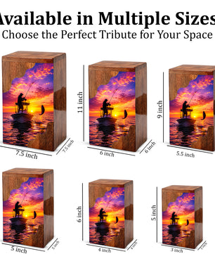 Sunset Fishing Wooden Cremation Urn – Personalized Memorial Urn for Human Ashes