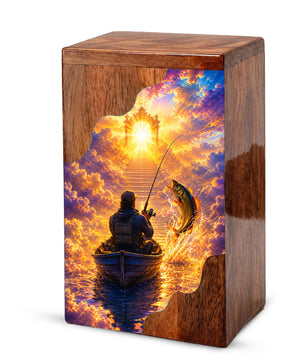 Gone Fishing in Heaven Wooden Cremation Urn – Personalized Memorial Urn for Human Ashes
