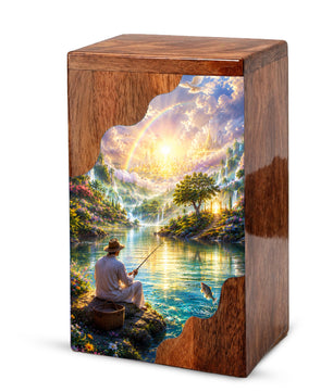 Fishing in Heaven Wooden Cremation Urn – Heavenly Fishing Memorial Urn for Human Ashes