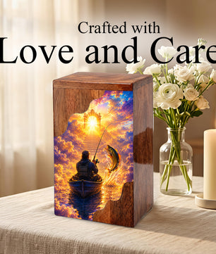 Gone Fishing in Heaven Wooden Cremation Urn – Personalized Memorial Urn for Human Ashes