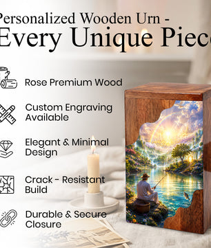 Fishing in Heaven Wooden Cremation Urn – Heavenly Fishing Memorial Urn for Human Ashes