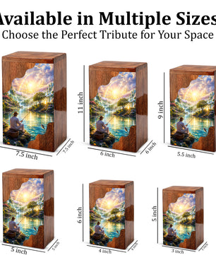 Fishing in Heaven Wooden Cremation Urn – Heavenly Fishing Memorial Urn for Human Ashes