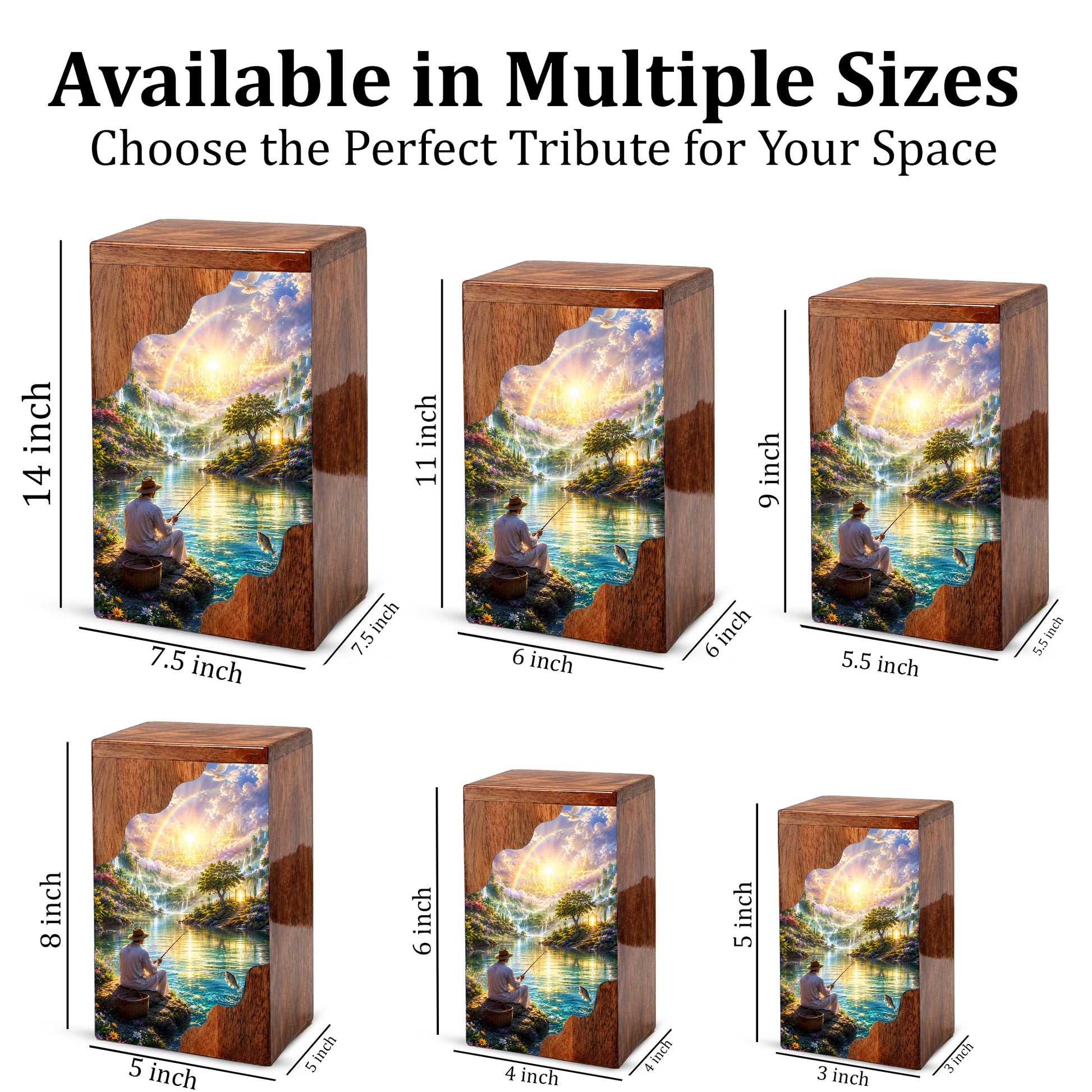 Fishing in Heaven Wooden Cremation Urn – Heavenly Fishing Memorial Urn for Human Ashes