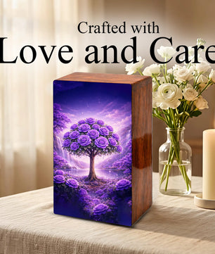 Purple Rose Flower Urn for Human Ashes - Floral Tree Memorial Keepsake Urn Box