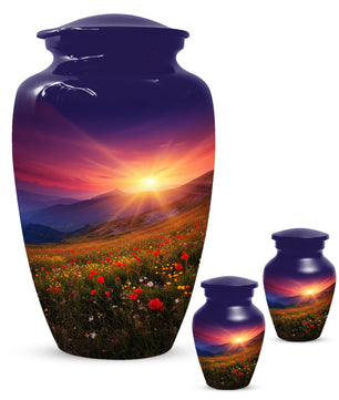 Flower Garden Sunset Urn for Human Ashes | Beautiful Floral Adult Cremation Urn for Mom & Women