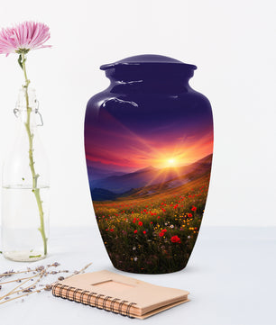 Flower Garden Sunset Urn for Human Ashes | Beautiful Floral Adult Cremation Urn for Mom & Women