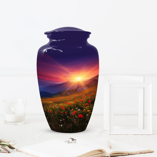 Flower Garden Sunset Urn for Human Ashes | Beautiful Floral Adult Cremation Urn for Mom & Women
