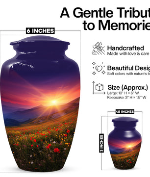 Flower Garden Sunset Urn for Human Ashes | Beautiful Floral Adult Cremation Urn for Mom & Women