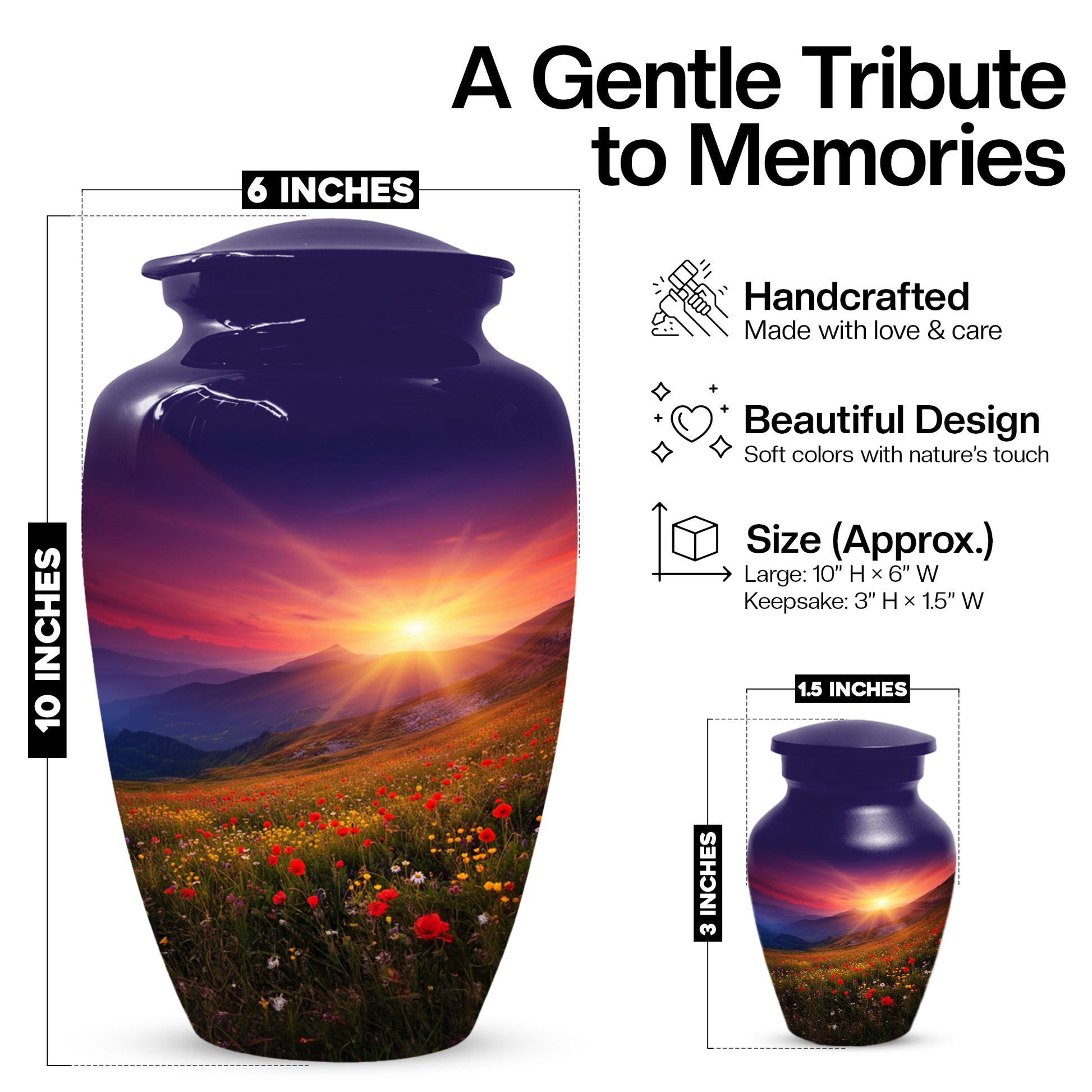 Flower Garden Sunset Urn for Human Ashes | Beautiful Floral Adult Cremation Urn for Mom & Women