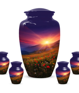 Flower Garden Sunset Urn for Human Ashes | Beautiful Floral Adult Cremation Urn for Mom & Women