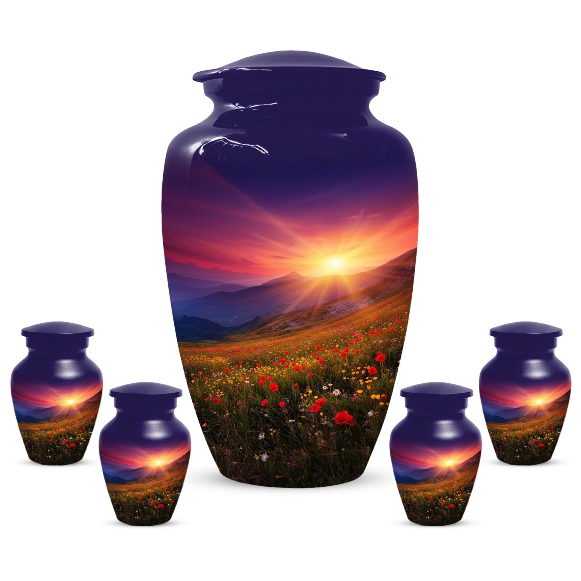 Flower Garden Sunset Urn for Human Ashes | Beautiful Floral Adult Cremation Urn for Mom & Women