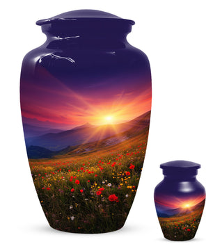 Flower Garden Sunset Urn for Human Ashes | Beautiful Floral Adult Cremation Urn for Mom & Women