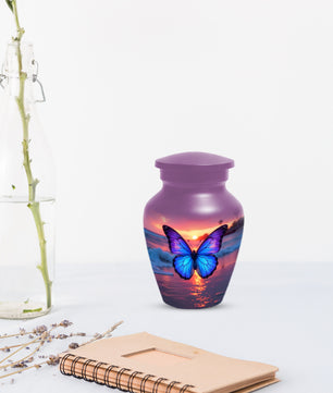 Blue Butterfly Sunset Urn for Human Ashes | Elegant Blue Butterfly Sunset Cremation Urn for Adult Memorial