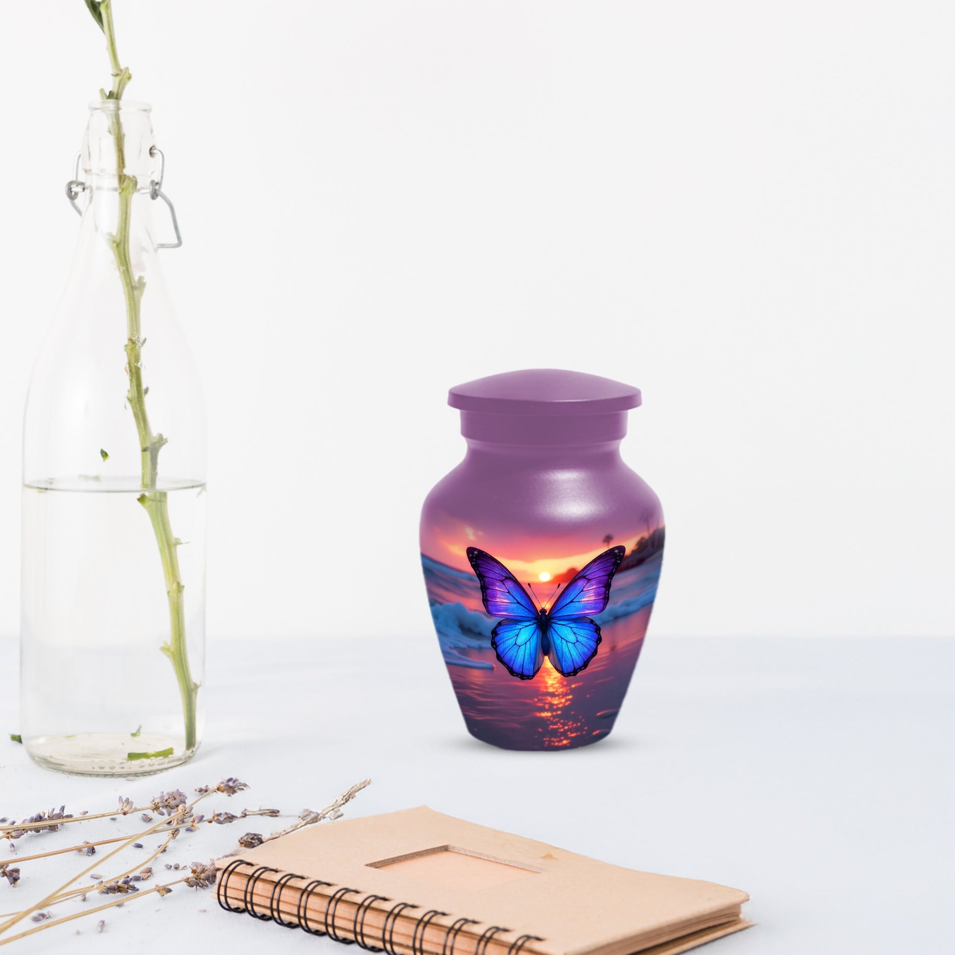 Blue Butterfly Sunset Urn for Human Ashes | Elegant Blue Butterfly Sunset Cremation Urn for Adult Memorial