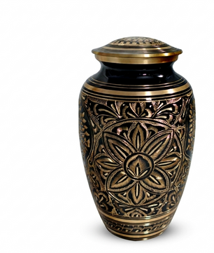 Flower Ground Burial Urns For Ashes - Hand Engraved Floral Brass Urn For Cremation