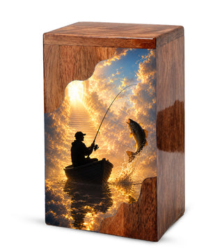 Fishing in Heaven Wooden Cremation Urn – Personalized Memorial Urn for Human Ashes