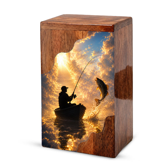 Fishing in Heaven Wooden Cremation Urn – Personalized Memorial Urn for Human Ashes