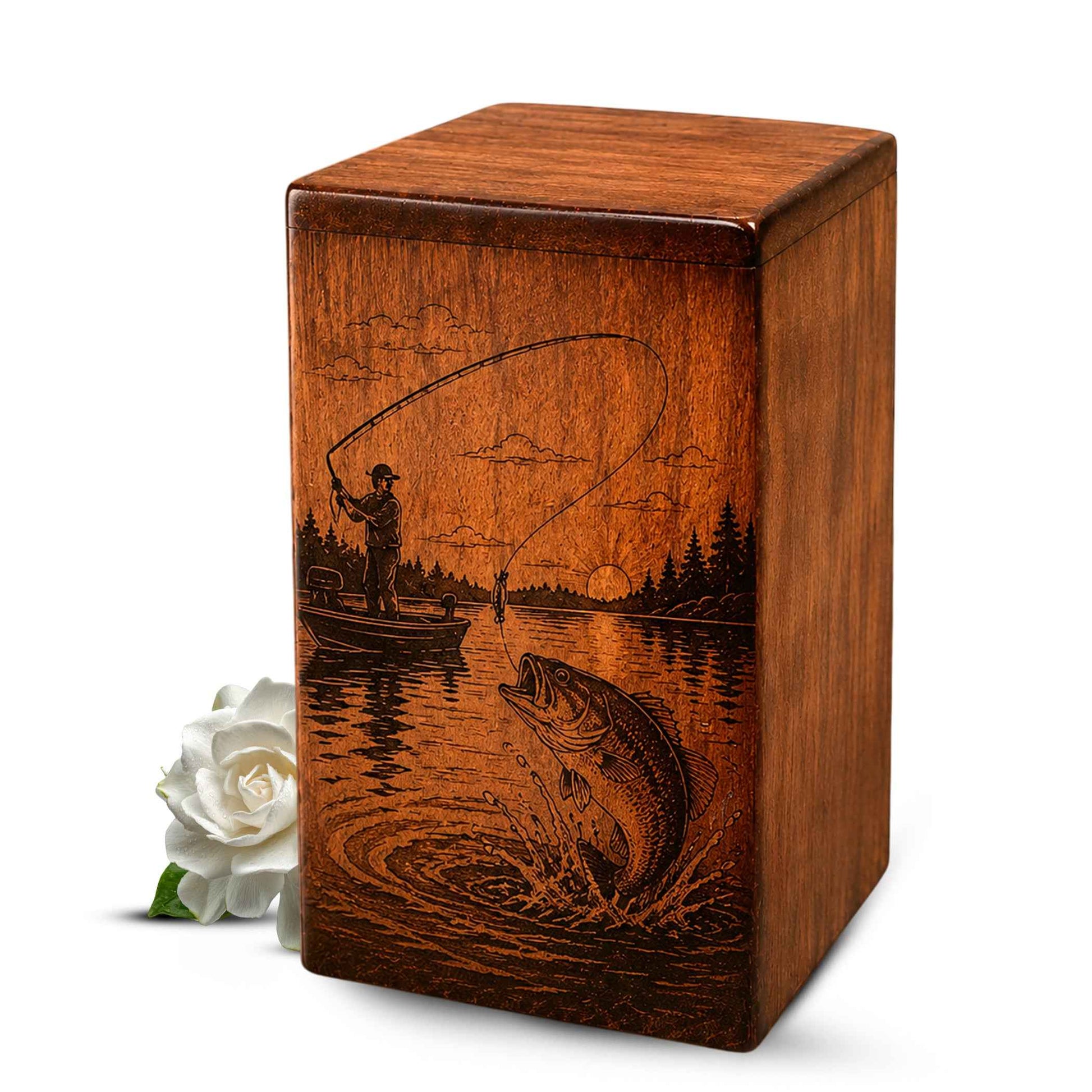 Gone Fishing Wooden Urn For Dad Ashes – Personalized Fisherman Cremation Keepsake Urn Box