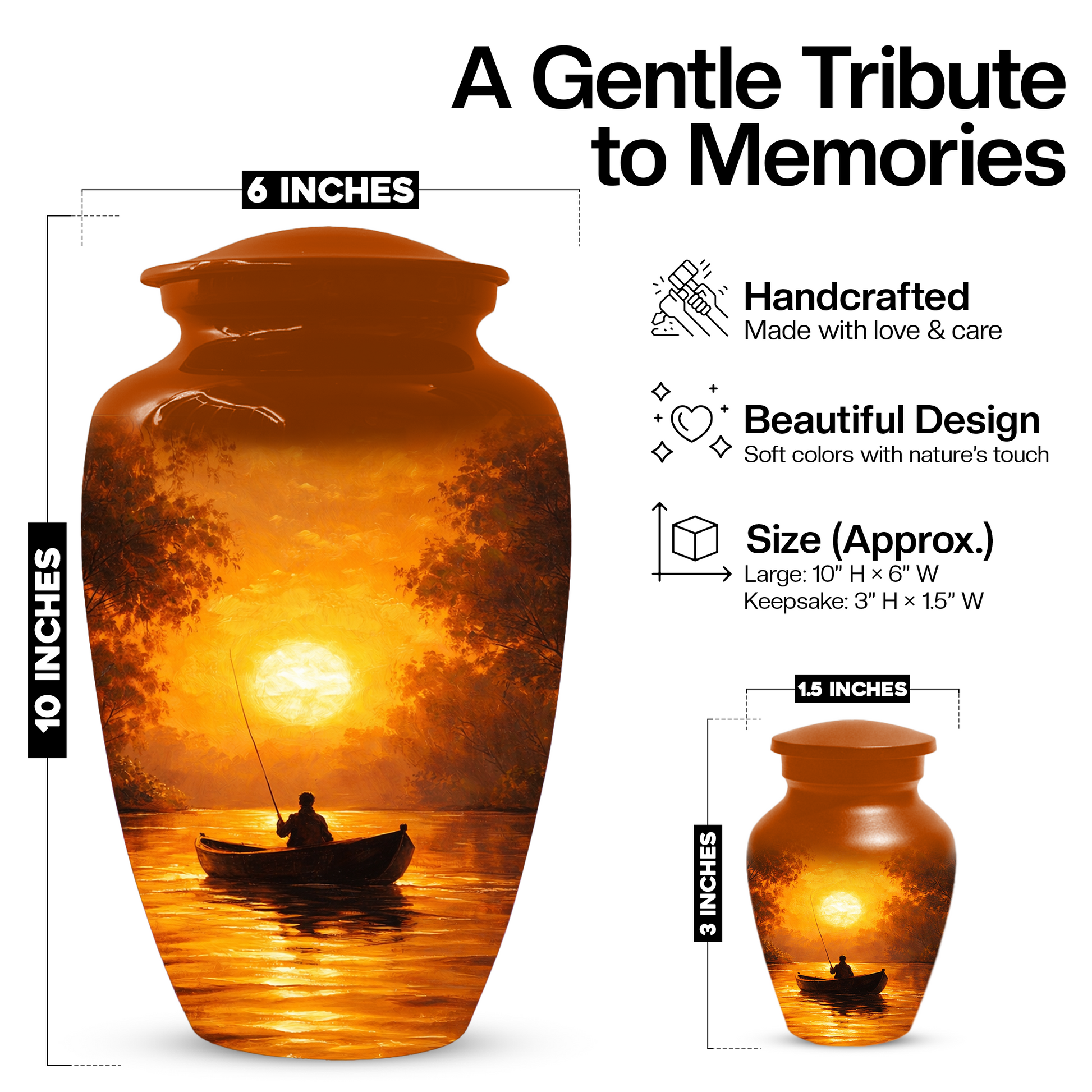 Fishing Cremation Urn for Dad | Personalized Gone Fishing Memorial Urn for Human Ashes