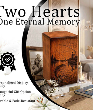 Gone Fishing Wooden Urn For Dad Ashes – Personalized Fisherman Cremation Keepsake Urn Box