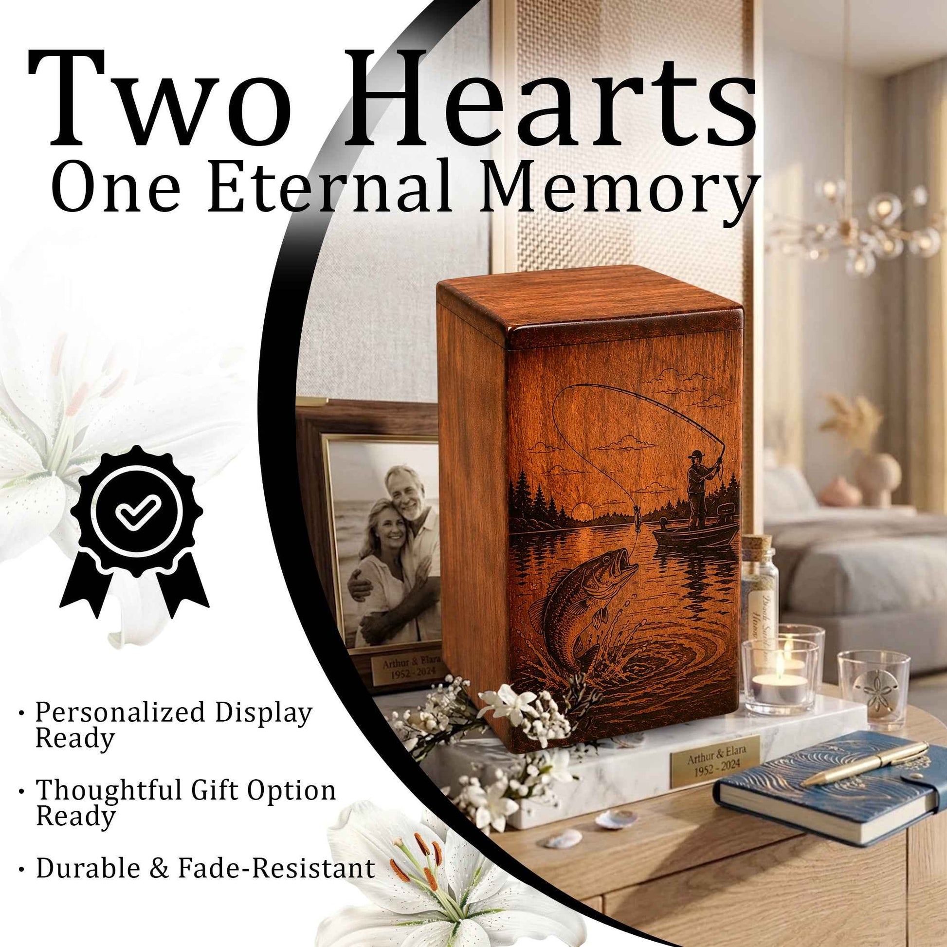 Gone Fishing Wooden Urn For Dad Ashes – Personalized Fisherman Cremation Keepsake Urn Box