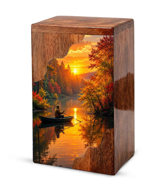Fishing Wooden Cremation Urn for Human Ashes | Gone Fishing Memorial Urn