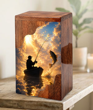 Fishing in Heaven Wooden Cremation Urn – Personalized Memorial Urn for Human Ashes